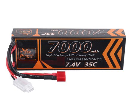 ZOP Power 7.4V 7000mAh 35C 2S2P Lipo Battery T Plug for RC Car RC Airplane Supply