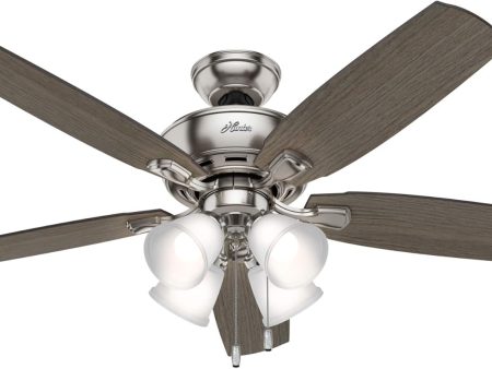 Hunter Fans 52  Amberlin Traditional Style Ceiling Fan with Four LED Lights & Pull Chain Control, Brushed Nickel, Walnut Blades Online Sale