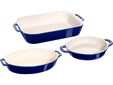 Staub Ceramic 3-pc Mixed Baking Dish Set - Dark Blue on Sale