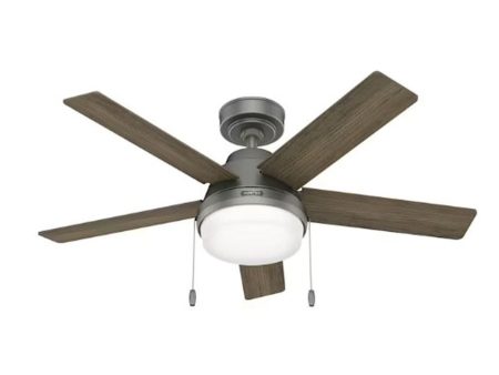 Hunter Fans 44  Locke Ceiling Fan with LED Light, Pull Chain Control, Matte Silver, Warm Grey Oak Blades Online Hot Sale