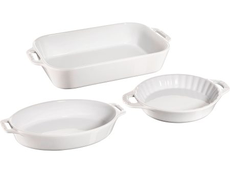 Staub Ceramic 3-pc Mixed Baking Dish Set - White Sale