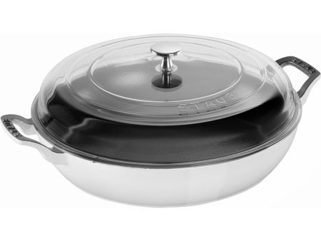 Staub Cast Iron Braiser with Glass Lid, Dutch Oven, 3.5-quart, serves 3-4, Made in France, White For Cheap